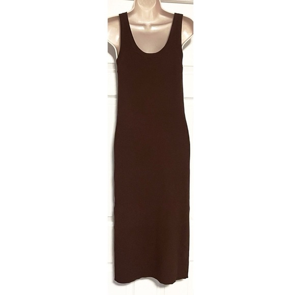NWT The Drop Yasmine Side Slit Ribbed Scoop Neck Solid Brown Midi Dress Pullover - Picture 4 of 9